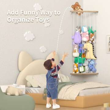 Stuffed Animal Storage Toy Storage Organizer, Upgraded Stuffed Animal Hammock Corner & Stuffed Animal Net for Plushie Toys with Adjustable Height for Kids Playroom Bedroom Organizer