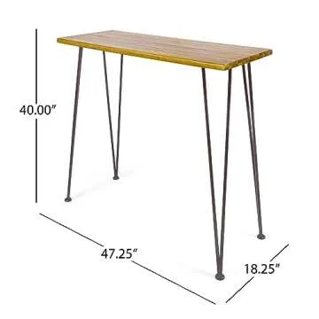 Christopher Knight Home Denali Ouotdoor Industrial Acacia Wood Bar Table with Iron Frame, Teak Finish / Rustic Metal