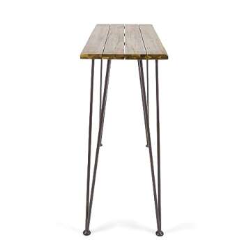 Christopher Knight Home Denali Ouotdoor Industrial Acacia Wood Bar Table with Iron Frame, Teak Finish / Rustic Metal