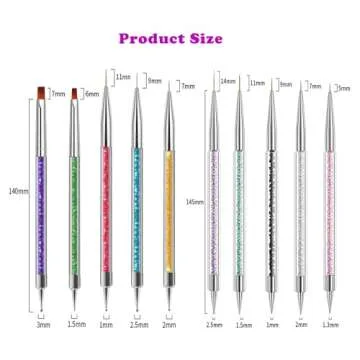 Magic Armor 10pcs Nail Art Brushes - Double Ended Liner & Dotting Tools Set, Shiny Handles, Easy To Use Drill Point Drawing Tools for Beginner DIY Design