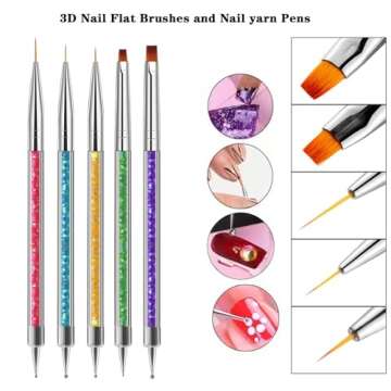 Magic Armor 10pcs Nail Art Brushes - Double Ended Liner & Dotting Tools Set, Shiny Handles, Easy To Use Drill Point Drawing Tools for Beginner DIY Design