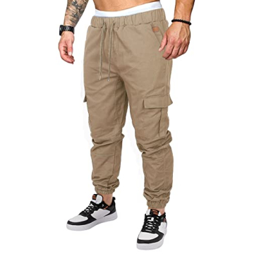OUTSON Men's Casual Cotton Cargo Joggers - Lightweight Sports Pants