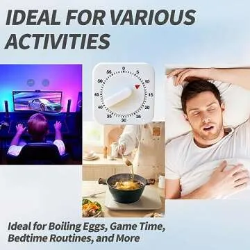 Square 60 Minute Mechanical Kitchen Timer - Visual Kitchen Cooking Timer Clock with Loud Alarm - No Batteries Required - Ideal for Cooking, Baking, and Kitchen Management White