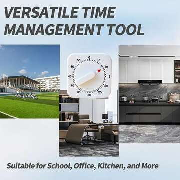 Square 60 Minute Mechanical Kitchen Timer - Visual Kitchen Cooking Timer Clock with Loud Alarm - No Batteries Required - Ideal for Cooking, Baking, and Kitchen Management White