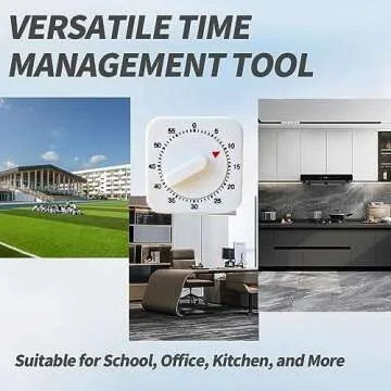 Square 60 Minute Mechanical Kitchen Timer - Visual Kitchen Cooking Timer Clock with Loud Alarm - No Batteries Required - Ideal for Cooking, Baking, and Kitchen Management White