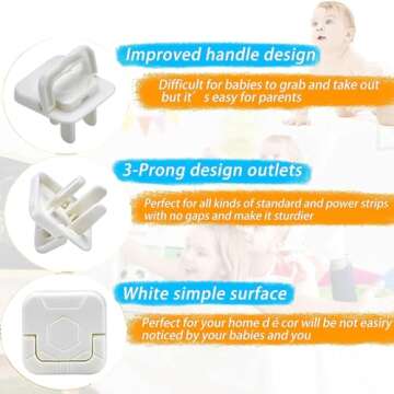 Outlet Covers Baby Proofing Plug - 60 Pack Socket Safety Plug Covers Electrical Outlets Cover Child Proof Protectors for Kids Home Safety 3-Prong Square with Handle Pull White Baby Essentials Items