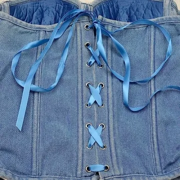 Denim Rhinestone Corset Top for Club & Party Wear