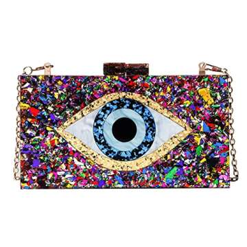 LETODE Clutch Purses for Women-Evil Eye Acrylic Clutch Glitter Purse Evening Bag Chain Shoulder Crossbody Handbags(MULTICOLOR)