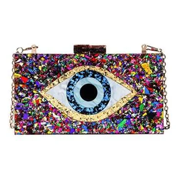 LETODE Clutch Purses for Women-Evil Eye Acrylic Clutch Glitter Purse Evening Bag Chain Shoulder Crossbody Handbags(MULTICOLOR)