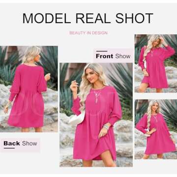 Dokotoo Womens Summer Dress Spring Dresses for Women 2025 Empire Waist Cute Babydoll Tunic Dress Casual Short Sleeve Wedding Mini Dress A Line Shirt Dress Plus Size Hot Pink Dress for Women XXL
