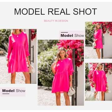 Dokotoo Womens Summer Dress Spring Dresses for Women 2025 Empire Waist Cute Babydoll Tunic Dress Casual Short Sleeve Wedding Mini Dress A Line Shirt Dress Plus Size Hot Pink Dress for Women XXL