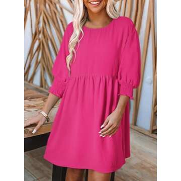 Dokotoo Womens Summer Dress Spring Dresses for Women 2025 Empire Waist Cute Babydoll Tunic Dress Casual Short Sleeve Wedding Mini Dress A Line Shirt Dress Plus Size Hot Pink Dress for Women XXL