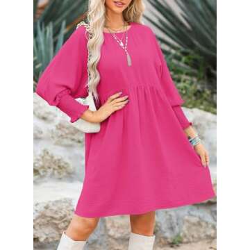 Dokotoo Womens Summer Dress Spring Dresses for Women 2025 Empire Waist Cute Babydoll Tunic Dress Casual Short Sleeve Wedding Mini Dress A Line Shirt Dress Plus Size Hot Pink Dress for Women XXL