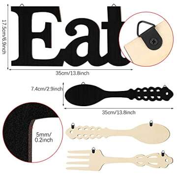 Jetec Rustic Wooden Eat Sign Set with Fork and Spoon for Kitchen Decor