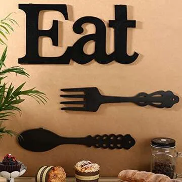 Rustic Eat Sign Set with Fork and Spoon Wall Decor