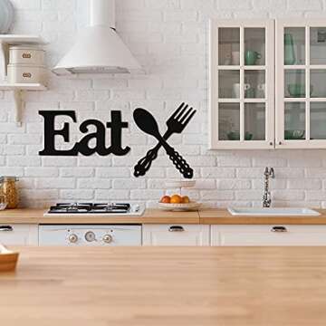 Rustic Eat Sign Set with Fork and Spoon Wall Decor