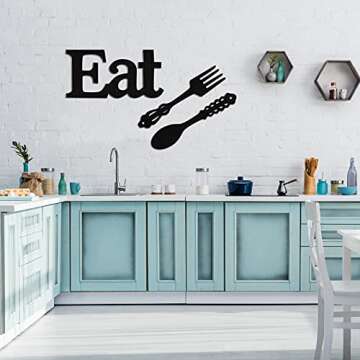 Rustic Eat Sign Set with Fork and Spoon Wall Decor