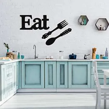 Rustic Eat Sign Set with Fork and Spoon Wall Decor