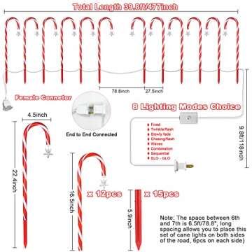Candy Cane Christmas Lights 12-Pack with 8 Modes