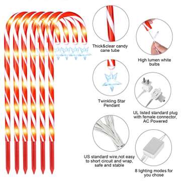Candy Cane Christmas Lights 12-Pack with 8 Modes