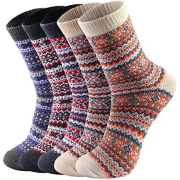 5 Pair Wool Socks- Thick Soft Wool Socks for women, Comfortable and Warm Womens Wool Socks, Womens W...