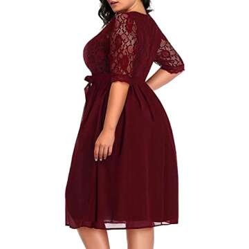 Pinup Fashion Plus Size Cocktail Dresses Women Burgundy Red Lace Top Chiffon Wedding Guest Semi-Formal Maroon Evening Party Wrap Dress