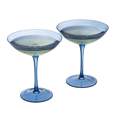 The Wine Savant Champagne Coupes 12oz Colorful Champagne Glasses, Prosecco, Mimosa Glasses Set, Cocktail Glass Set, Bar Glassware Luster Glasses (2, Cobalt Blue)