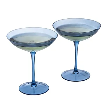 The Wine Savant Champagne Coupes 12oz Colorful Champagne Glasses, Prosecco, Mimosa Glasses Set, Cocktail Glass Set, Bar Glassware Luster Glasses (2, Cobalt Blue)