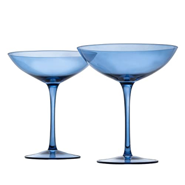 The Wine Savant Champagne Coupes 12oz Colorful Champagne Glasses, Prosecco, Mimosa Glasses Set, Cocktail Glass Set, Bar Glassware Luster Glasses (2, Cobalt Blue)