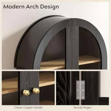 EYYTHUNG Arched Wall Cabinet, Modern Medicine Cabinet Wall Mounted Cupboard, Farmhouse Bathroom Storage Cabinet with Glass Door & Adjustable Shelf, Wooden Organizer for Kitchen (Black-Oak)