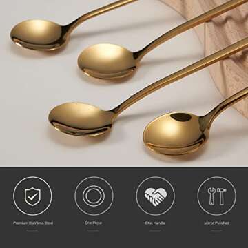 Demitasse Espresso Spoons Set of 8, Mini Coffee Spoons, Gold Small Appetizer Spoons, 5.1 Inch 18/10 ...