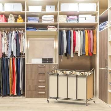 Simple Houseware 4-Bag Heavy Duty Rolling Laundry Sorter Cart, Chrome