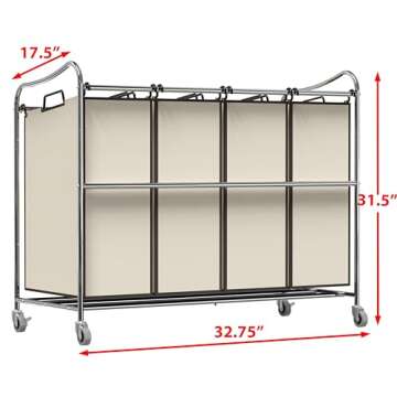 Simple Houseware 4-Bag Heavy Duty Rolling Laundry Sorter Cart, Chrome