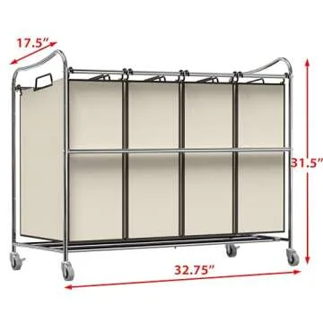 Simple Houseware 4-Bag Heavy Duty Rolling Laundry Sorter Cart, Chrome