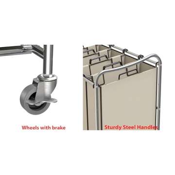 Simple Houseware 4-Bag Heavy Duty Rolling Laundry Sorter Cart, Chrome