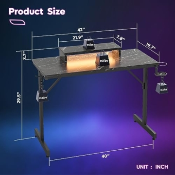Bestier Gaming Desk with LED Lights for Small Spaces