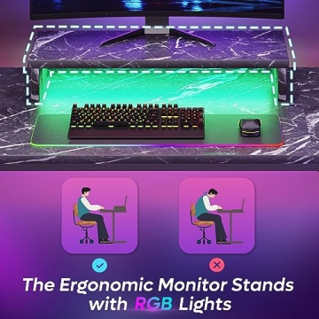 Bestier Gaming Desk with LED Lights for Small Spaces