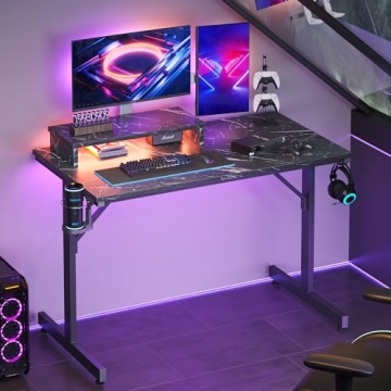 Bestier Gaming Desk with LED Lights for Small Spaces