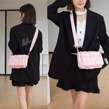 NAARIIAN Puffer Woven Bag Crossbody Purse for Women Padded Cassette Shoulder Bags Trendy Handbags Me...