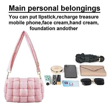 NAARIIAN Puffer Woven Bag Crossbody Purse for Women Padded Cassette Shoulder Bags Trendy Handbags Messenger(Dark Pink)