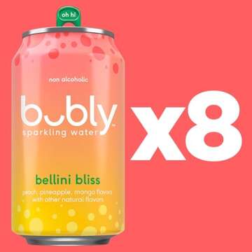 Bubly Sparkling Water, Bellini Bliss, Zero Sugar & Zero Calories, 12 fl oz Cans, (Pack of 8)