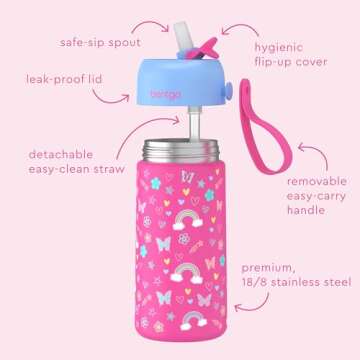 Bentgo Kids Stainless Steel Insulated Water Bottle - Leak-Proof, Cool for 12 Hours