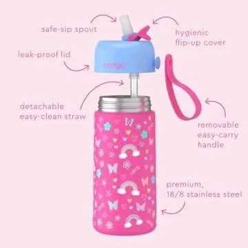 Bentgo Kids Stainless Steel Insulated Water Bottle - Leak-Proof, Cool for 12 Hours