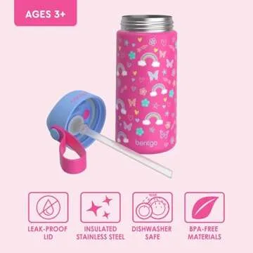 Bentgo Kids Stainless Steel Insulated Water Bottle - Leak-Proof, Cool for 12 Hours