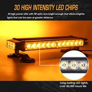 LINKITOM Roof Top LED Strobe Light Bar -Double Side Amber 30 LED Emergency Hazard Safety Warning Fla...