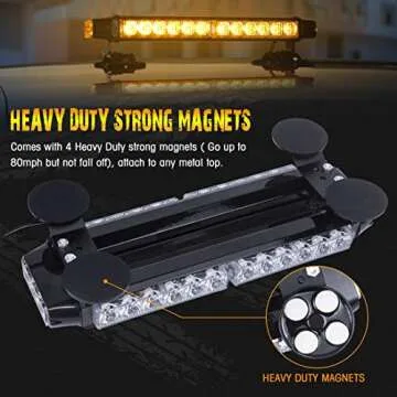 LINKITOM Roof Top LED Strobe Light Bar -Double Side Amber 30 LED Emergency Hazard Safety Warning Flashing Beacon Lighting Bar with Magnetic Base for Snow Plow, Trucks, Construction Vehicles