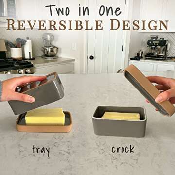 Mora Ceramic Two-in-One Butter Dish with Lid, Covered Butter Crock Container to Leave on Countertop ...