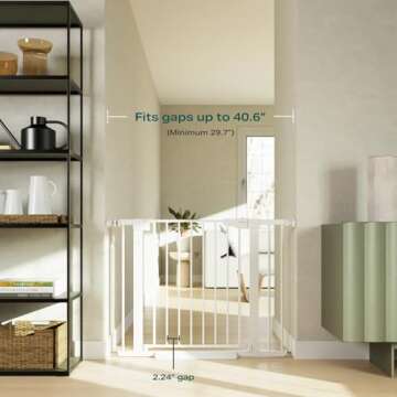Cumbor 29.7-40.6" Baby Gate for Stairs, Mom's Choice Awards Winner-Dog Gate for Doorways, Pressure Mounted Self Closing Pet Gates for Dogs Indoor, Durable Safety Child Gate with Easy Walk Thru Door