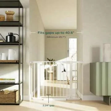 Cumbor 29.7-40.6" Baby Gate for Stairs, Mom's Choice Awards Winner-Dog Gate for Doorways, Pressure Mounted Self Closing Pet Gates for Dogs Indoor, Durable Safety Child Gate with Easy Walk Thru Door