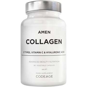 Amen Multi Collagen Peptides Capsules with Hyaluronic Acid and Vitamin C - 5 Types of Collagen Protein Type I, II, III, V, X - Grass Fed Hydrolyzed - 18 Amino Acids - Collagen Supplement - 90 Pills